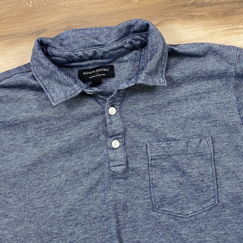 Banana Republic Polo Shirt Mens Medium Gray Cotton Wicking Pique Classic Heather